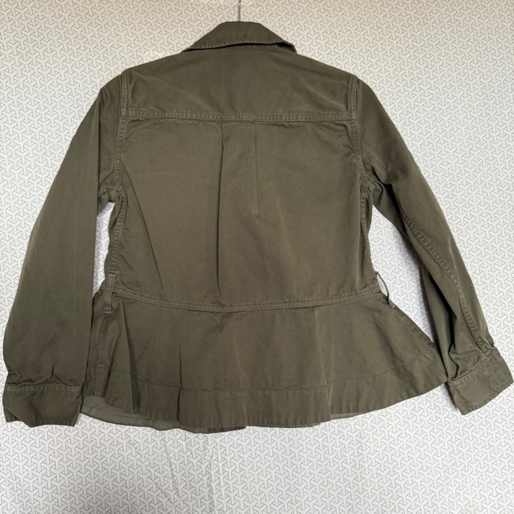 J. Crew Utility Jacket Military Style Olive Green XS Peplum Button Front - Picture 3 of 7